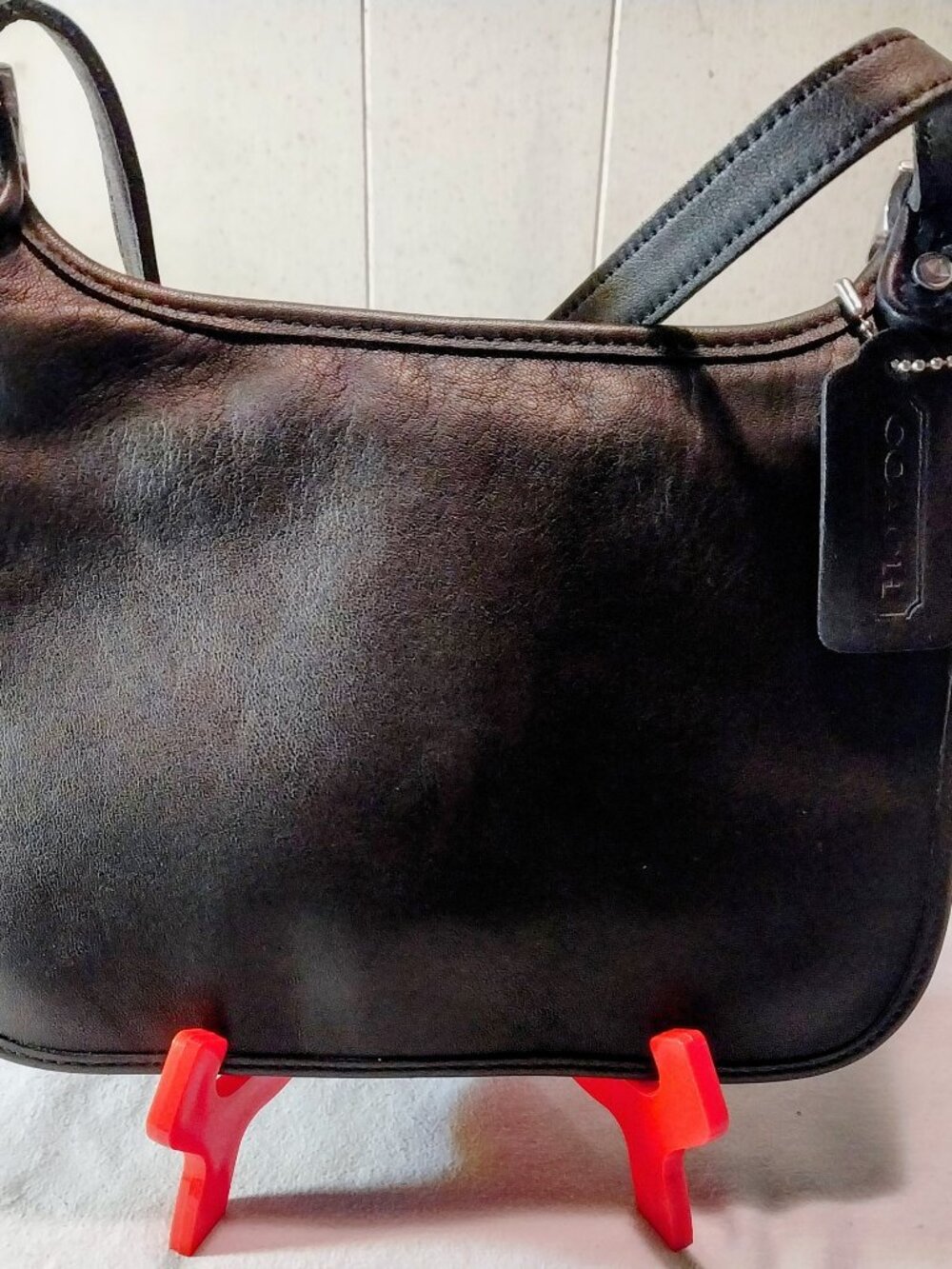Vintage Coach Mini Hippie Slim Saddle Crossbody Bag Black Leather #9132